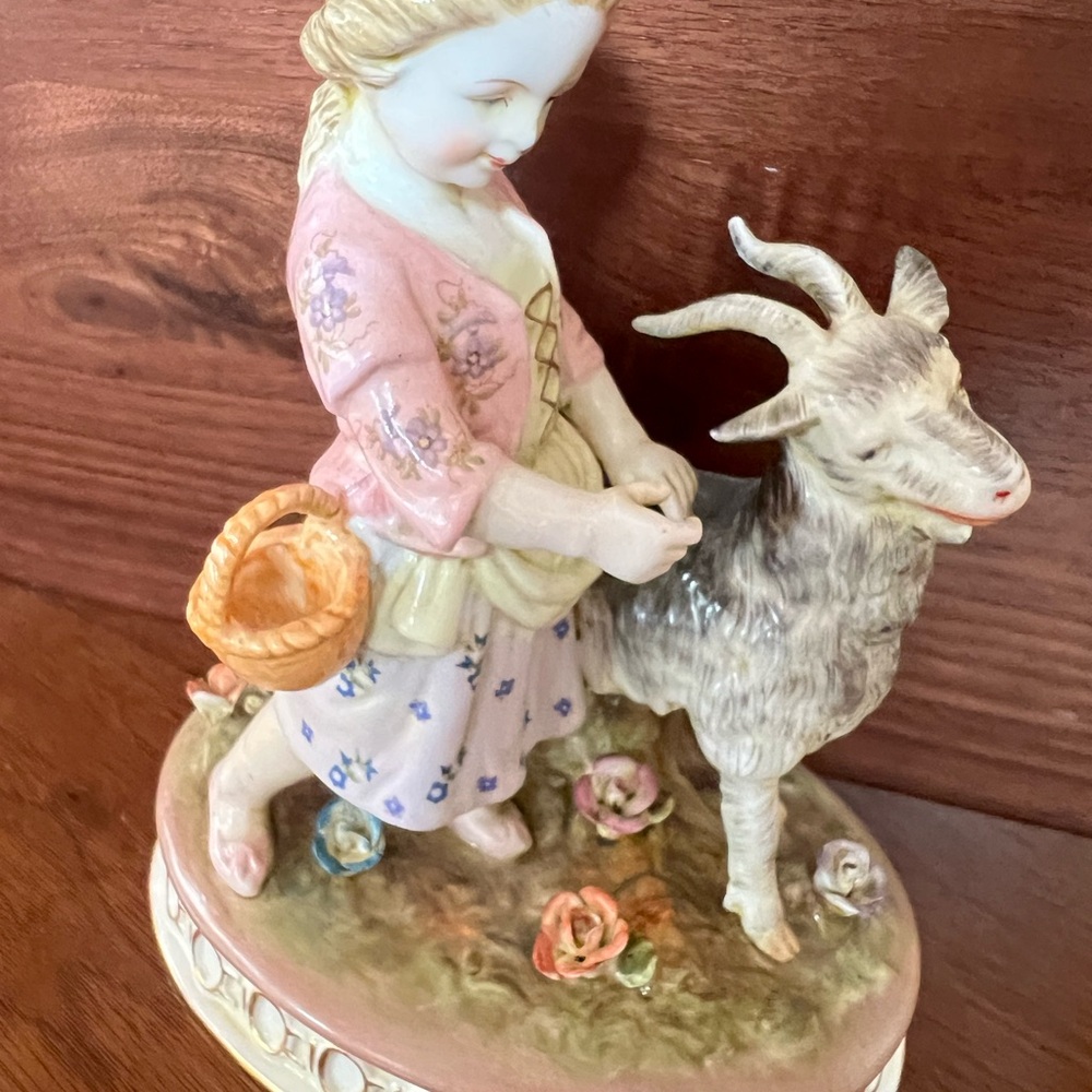 Meissen lady woman with goat porcelain figurine